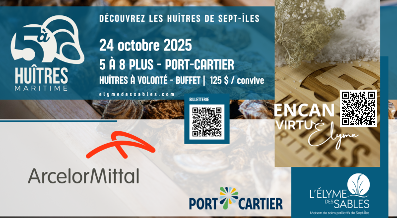 5 à Huîtres maritime à Port-Cartier : Soirée au profit de L’Élyme des sables