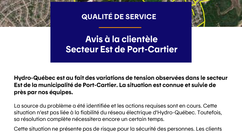 Avis d&rsquo;Hydro-Québec pour le secteur Est de Port-Cartier